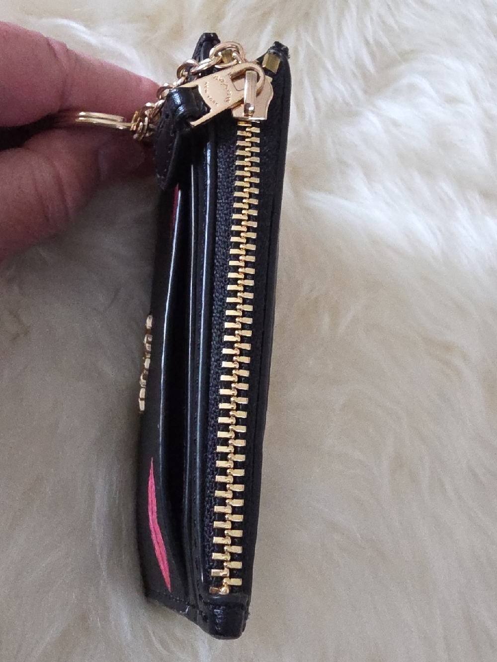 Coach Black Leather Pink Lips Mini Skinny ID Wallet & Key Ring 🖤💋🩷 - Picture 7 of 15